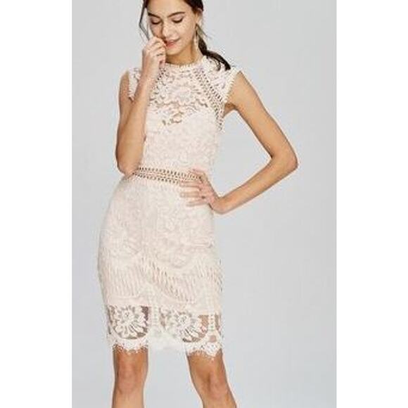 Main Strip Dresses & Skirts - Main Strip Sleeveless Crochet Lace Knee Length Dress Nude Womens Size Medium